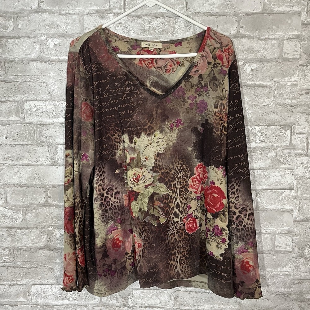 Vintage Y2K Xcit USA Whimsigoth Fairycore Gothic Romantic Boho Top V Neck Sz 1X